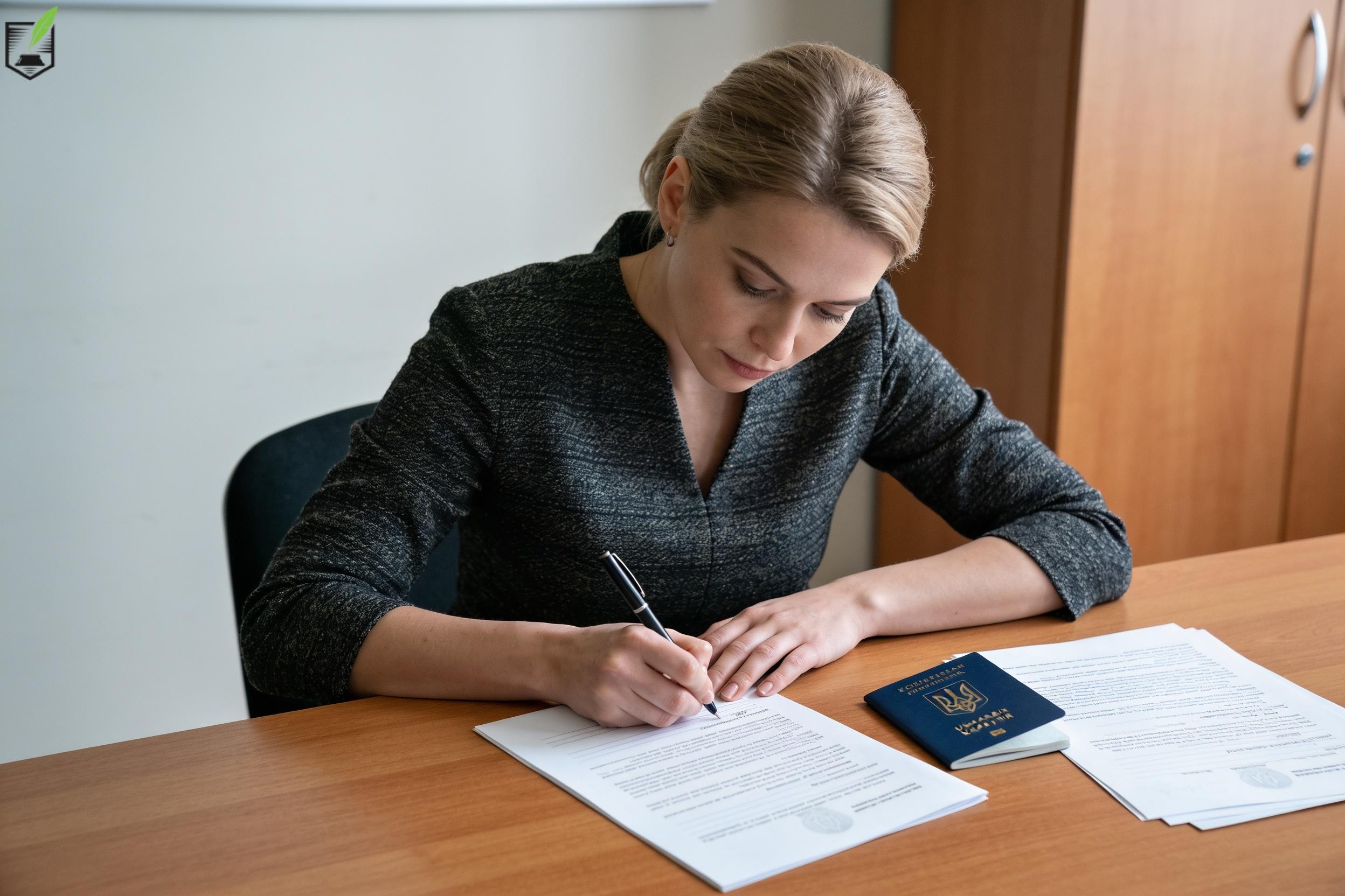 Людина підписує довіреність для зняття з реєстрації місця проживання в Україні перебуваючи за кордоном